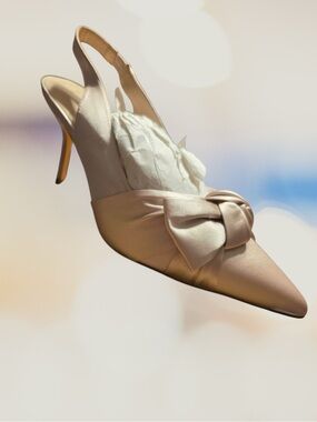 Elegant Ivory Satin Slingback Pumps with Decorative Bow